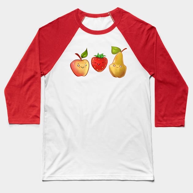 color illustration with cute fruit and berry. pear, apple and strawberry Baseball T-Shirt by IrynaPas